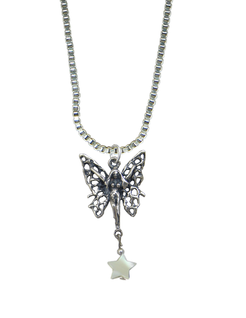 Sterling Silver Filigree Happy Butterfly Fairy Pendant With Lucky White Star